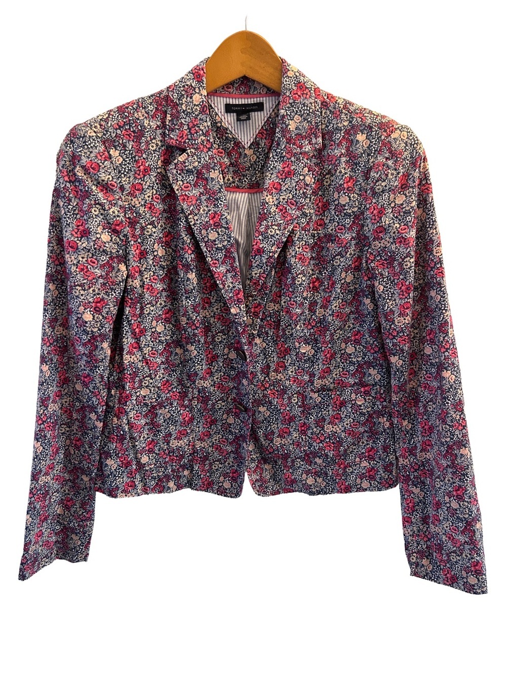 Tommy Hilfiger Pink Floral Tailored Blazer with Striped Lining Size M